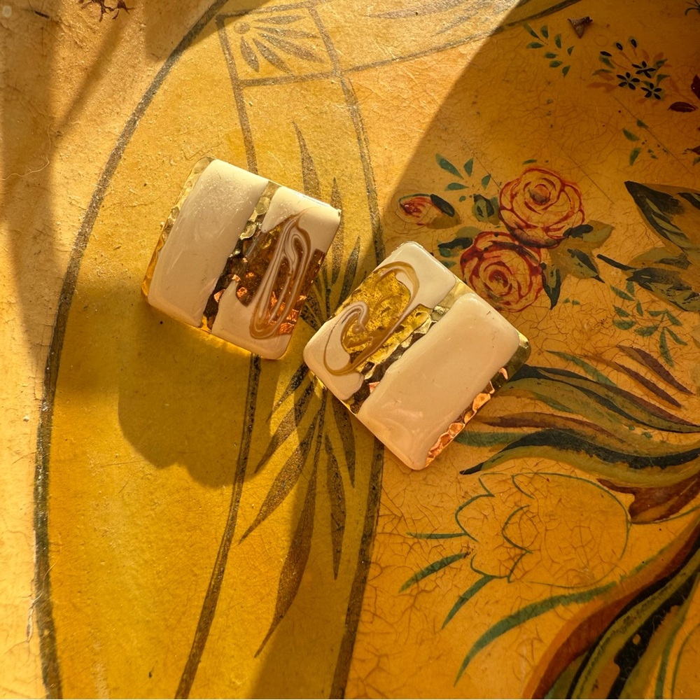 Vintage Enamel and Gold Earrings